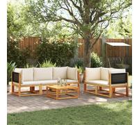 Homgoday Juego de muebles de balcón con cojines de 6 piezas, sofá de jardín, sofá de jardín, modular, sofá esquinero, conjunto de asientos para balcón y terraza, madera maciza de acacia