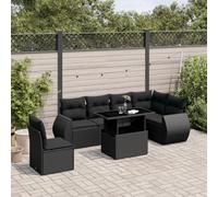 Homgoday Juego de muebles de balcón con cojines de 7 piezas, muebles de jardín, sofá de jardín, sofá de esquina, sofá modular, conjunto de asientos para balcón y terraza, color negro