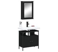 Homgoday Juego de muebles de baño de 2 piezas, color negro, de madera contrachapada, aparador, armario de suelo para baño, mueble de almacenamiento, estantes de almacenamiento para oficina, modelo