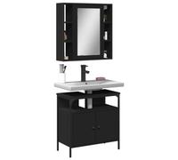 Homgoday Juego de muebles de baño de 2 piezas, color negro, de madera contrachapada, aparador, armario de suelo para baño, mueble de almacenamiento, estantes de almacenamiento para oficina, modelo