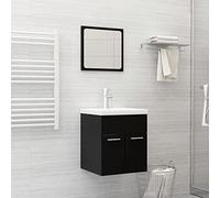 Homgoday Juego de muebles de baño negro de aglomerado, mueble aparador, armario de suelo para baño, mueble portaobjetos y estantes, armario de almacenamiento para dormitorio u oficina Model3070857