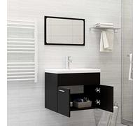 Homgoday Juego de muebles de baño negro de aglomerado, mueble aparador, armario de suelo para baño, mueble portaobjetos, estantes, armario de almacenamiento para dormitorio u oficina Model3070866