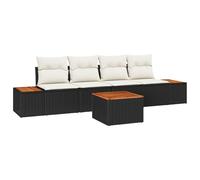 Homgoday Juego de sofá de jardín de 5 piezas con cojines de polirratán negro de acacia para exteriores