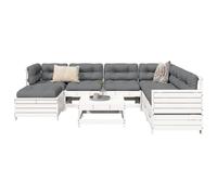 Homgoday Juego de sofás de jardín 8 pzas Madera Maciza de Pino Blanco Conjunto Terraza Resistente a la Intemperie con sillones y Mesa Auxiliar, Resina imitación ratán Trenzado Pino Blanco
