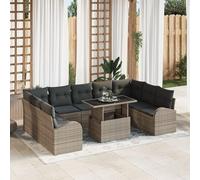 Homgoday Juego de Sofás de Jardín de 10 Piezas con Cojines de Ratán Poliéster Gris Sofa Exterior y Sillas,Conjunto Jardin Exterior, Conjunto Mesa y Sillas Jardin, Conjunto Jardin sofá