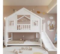 Homgoday Litera Infantil con Tobogán, Cama Niños 90x200cm, Diseño Ventana y Techo, Madera Pino MDF, Barandillas Seguridad, para Habitación Infantil