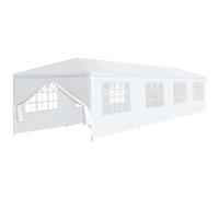 Homgoday Marquesina de jardín 3x12 m Blanca Pabellón de Jardín Cenador Plegable con Diseño Carpa para Camping y Playa