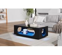 Homgoday Mesa de Centro Moderna 100x50x35 cm con Estante Abierto, Gestión de Cables y Luz LED, MDF Blanco de Alta Resistencia, para Salón, Oficina en Casa o Gaming