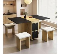 Homgoday Mesa de Comedor Plegable y Retráctil, 30 kg, 52.9 kg, Aglomerado y PU, para Comedor, Estudio y Reuniones, Blanco Roble Negro