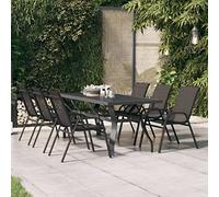 Homgoday Mesa de jardín Acero y Vidrio Gris y Negro 180x80x70 cmmesa Exterior terraza Mesa de Jardin Mesa terraza Mesa Auxiliar Mesa Comedor