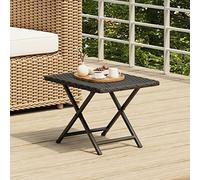 Homgoday Mesa plegable de camping, balcón, mesa de jardín, mesa auxiliar, mesa auxiliar, mesa de café, mesa de té, para jardín, terraza y balcón, color negro, 45 x 35 x 32 cm, polirratán