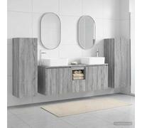 Homgoday Mueble de baño con Lavabo Sonoma Gris, Armario de Pared de Madera de ingeniería, 2 lavabos y almacenaje Integrado, Puertas Reversibles, Montaje fácil para baños pequeños y Modernos