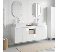 Homgoday Mueble de Baño Montado en Pared 49.5x41x62.5cm, Blanco Brillante, Madera de Ingeniería, con 2 Lavabos y Armario Central, para Baños Modernos y Pequeños