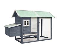 Homgoday Mueble gallinero gris 170 x 81 x 110 cm de madera maciza de pino y abeto, jaula para animales, jaula para pollos exterior para aves de corral, gallineros, conejos, decoración de muebles