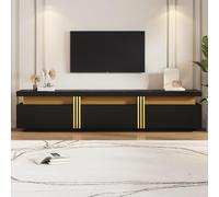 Homgoday Mueble para TV con Efecto Mármol, 200x40x42 cm, Soporta hasta 30 kg, 3 Cajones, Gestión de Cables, para Televisores de hasta 90 Pulgadas, Negro, Tablero de Partículas