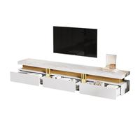 Homgoday Mueble para TV con Efecto Mármol, 200x40x42 cm, Soporta hasta 30 kg, 3 Cajones, Gestión de Cables, para Televisores de hasta 90 Pulgadas, Blanco