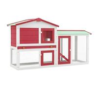 Homgoday Muebles Conejera para exteriores, grande, roja y blanca, 145 x 45 x 84 cm, de madera, decoración de muebles, muebles de interior/exterior para salón, oficina