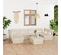 Homgoday Muebles de palets para jardín 7 pzas Madera de Abeto impregnada Sofá de jardín Muebles de Exterior para jardín, terraza, Exterior 2X Esquina + 4X centrales + Mesa