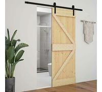 Homgoday puerta corredera madera,Puerta Corredera con Herrajes Deslizante Corrediza Entrada Hogar Cuarto de Baño Salón Sala puerta granero de Estar Habitación 100x210cm Madera Maciza dePino Marrón1uds