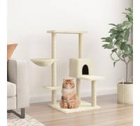 Homgoday Rascador para Gatos con Postes de sisal Color Crema 95 cm, Árbol Rascador para Gatos, Torre de Gatos, Árbol para Gatos, Casita Juego para Mascota Mobiliario para Gatos Mascotas Animales