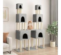 Homgoday Rascador para gatos con Postes de sisal Gris Claro 199 cm, Árbol Rascador para Gatos, Torre de Gatos, Árbol para Gatos, Casita Juego para Mascota Mobiliario para gatos Mascotas Animales