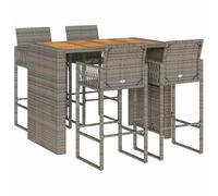 Homgoday Set Bar jardín sin Cojines 5 pzas ratán sintético Acacia Gris Barra Jardin Barra Bar Exterior mesas Altas y taburetes Dimensiones 145 cm