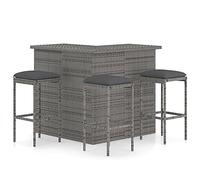 Homgoday Set de Bar para jardín 4 Piezas y Cojines ratán sintético Gris Mesa Silla Asiento Patio Terraza Balcón Barra Bistró Muebles