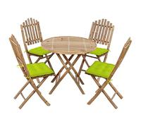 Homgoday Set de Comedor de jardín Plegable 5 Piezas con Cojines bambú Sofá de jardín Muebles de Exterior para jardín, terraza, Exterior 40 x 40 x 7 cm Verde Brillante
