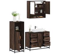 Homgoday Set de Muebles baño 3 pzas Madera contrachapada Roble marrón Mueble de Baño,Armario de Baño, Mueble de Baño Estrecho Marrón Roble