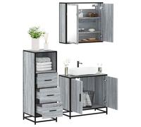 Homgoday Set de Muebles de baño 3 pzas Madera contrachapada Gris Sonoma Mueble de Baño,Mueble de Baño Estrecho, Cómoda de Baño Gris Sonoma