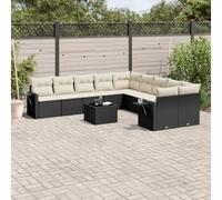 Homgoday Set de sofás de jardín 11 pzas y Cojines ratán sintético Negro Sofá de jardín sofá Modular Sofa Ratan con Cojines Sofas de terraza Negro y Crema con Mesa