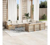 Homgoday Set de sofás de jardín 11pzas con Cojines ratán sintético Beige Conjunto de Jardin Sofa Jardin Exterior Sofas Exteriores de terraza Tejido de línea