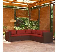 Homgoday Set sofás de jardín 5 Piezas y Cojines ratán sintético marrón Conjunto de Jardín Ratán con sillones y sofá con Mesa Auxiliar,Resina imitación ratán Trenzado 2X centrales + 3X Esquina