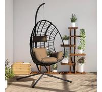 Homgoday Silla Colgante Huevo con Soporte Tela y Acero Gris Taupe Soporte para Macetas de Flores de Interior y Exterior para Decoración Hogar y Arreglo de Balcón de JardínTaupéTaupé