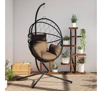 Homgoday Silla Colgante Huevo con Soporte Tela y Acero Gris Taupe Soporte para Macetas de Flores de Interior y Exterior para Decoración Hogar y Arreglo de Balcón de JardínTaupéTaupé Tipo1