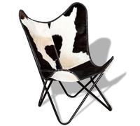 Homgoday Silla de mariposa de piel de vacuno auténtica, reclinables y sillas para dormir en blanco y negro