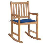 Homgoday Silla Mecedora de Madera Maciza de Teca con cojín Azul Royal Sillas de Jardín, sillas de jardín para Exteriores,sillas para Exteriores, jardín, balcón, Muebles, Comedor