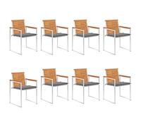 Homgoday Sillas de jardín y Cojines 8 Unidades Madera Maciza de Acacia Juego de Sillas de Jardín Exterior Sillas Terraza Exterior,Silla jardín para Exterior para Jardines y terrazas Gris