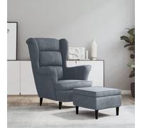 Homgoday Sillón con respaldo en forma de ala con reposapiés, color gris oscuro, terciopelo, sillones de salón, sillones, sillón relax, sillón de dormitorio