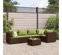 Homgoday Sillones y Mesa con Cojines,Conjunto de Muebles de Ratán para Balcón, Patio Set Muebles de jardín 6 Piezas y Cojines ratán sintético marrón 2X Esquina + 2X centrales + Mesa
