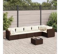 Homgoday Sillones y Mesa con Cojines,Conjunto de Muebles de Ratán para Balcón, Patio Set Muebles de jardín 7 Piezas y Cojines ratán sintético marrón 3X Esquina + 3X centrales + Mesa Marrón y Crema