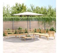 Homgoday Sofa Jardin Conjunto Jardin Sofa Jardin Exterior Set de sofás de palets de jardín 6 pzas Madera Maciza de Acacia Modelo 3X Esquina + 2X centrales + Mesa Marrón