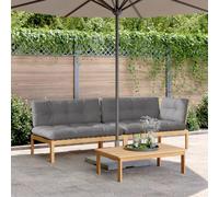 Homgoday Sofa Jardin Conjunto Jardin Sofa Jardin Exterior Set de sofás de palets de jardín y Cojines 3 pzas Madera Acacia Color Madera Marrón Claro Gris