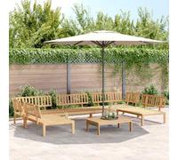 Homgoday Sofa Jardin Conjunto Sofa terraza Exterior Set de sofás de palets de jardín 6 pzas Madera Maciza de Acacia Modelo 3X centrales + 2X Esquina + Mesa Marrón