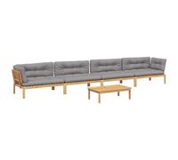 Homgoday Sofa Jardin Exterior Set de sofás de palets de jardín y Cojines 5 pzas Madera Acacia Gris Muebles Jardin Exterior con Cojines Modelo 2X Esquina + 2X centrales + Mesa Marrón Claro