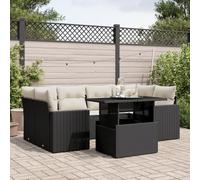 Homgoday Sofa Jardin Ratan Exterior Conjunto Jardin Sofa Set de sofás de jardín 7 pzas con Cojines ratán sintético Negro sofá Modular Conjunto de Jardin Exterior sin almacenaje Negro y Crema