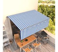 Homgoday Toldo retráctil Manual con persiana Azul y Blanco 4x3 m Toldo Retráctil, Protege la Privacidad, Protector Solar a Prueba de Viento, para Balcón, Jardin, Terraza