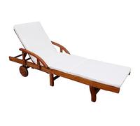 Homgoday Tumbona con cojín Madera Maciza de Acacia Tumbona Jardin tumbonas Jardin Exterior Tumbona de Playa Sillón de Relajante Crema