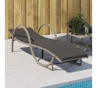 Homgoday Tumbona con cojín para jardín, tumbona de relax con respaldo ajustable en 3 posiciones, para jardín, terraza y balcón, color gris claro, 60 x 199 x 42 cm, poliratán