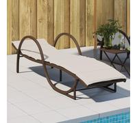 Homgoday Tumbona con cojín para jardín, tumbona de relax con respaldo ajustable en 3 posiciones, para jardín, terraza y balcón, marrón, 60 x 199 x 42 cm, poliratán